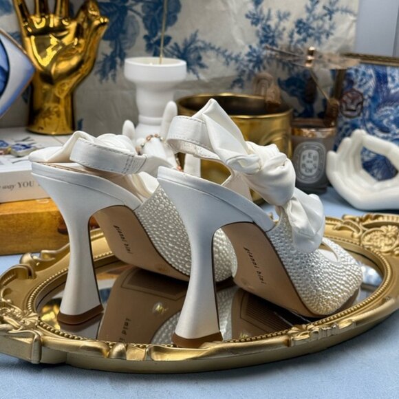 🆕 GIANNI BINI 🧿 NWOB Coray Pearl Embellished Satin Bow Slingback, Sz 7M - Picture 7 of 16
